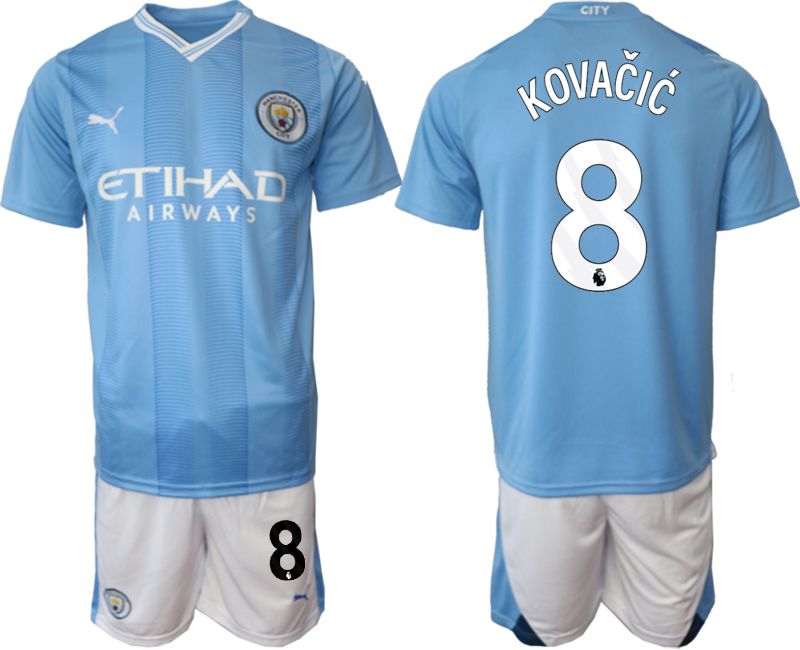 Men 2023-2024 Club Manchester City home Light blue 8 Soccer Jersey